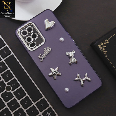 Oppo A54 4G Cover - Purple - 3D Smile Cartoon Matte Shinny Case With Camera Protection Soft Border Case