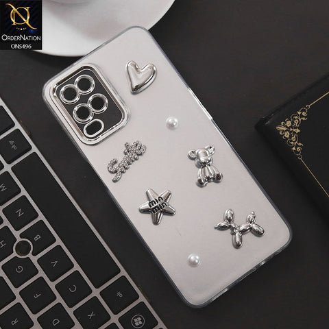 Oppo A54 4G Cover - Silver - 3D Smile Cartoon Matte Shinny Case With Camera Protection Soft Border Case