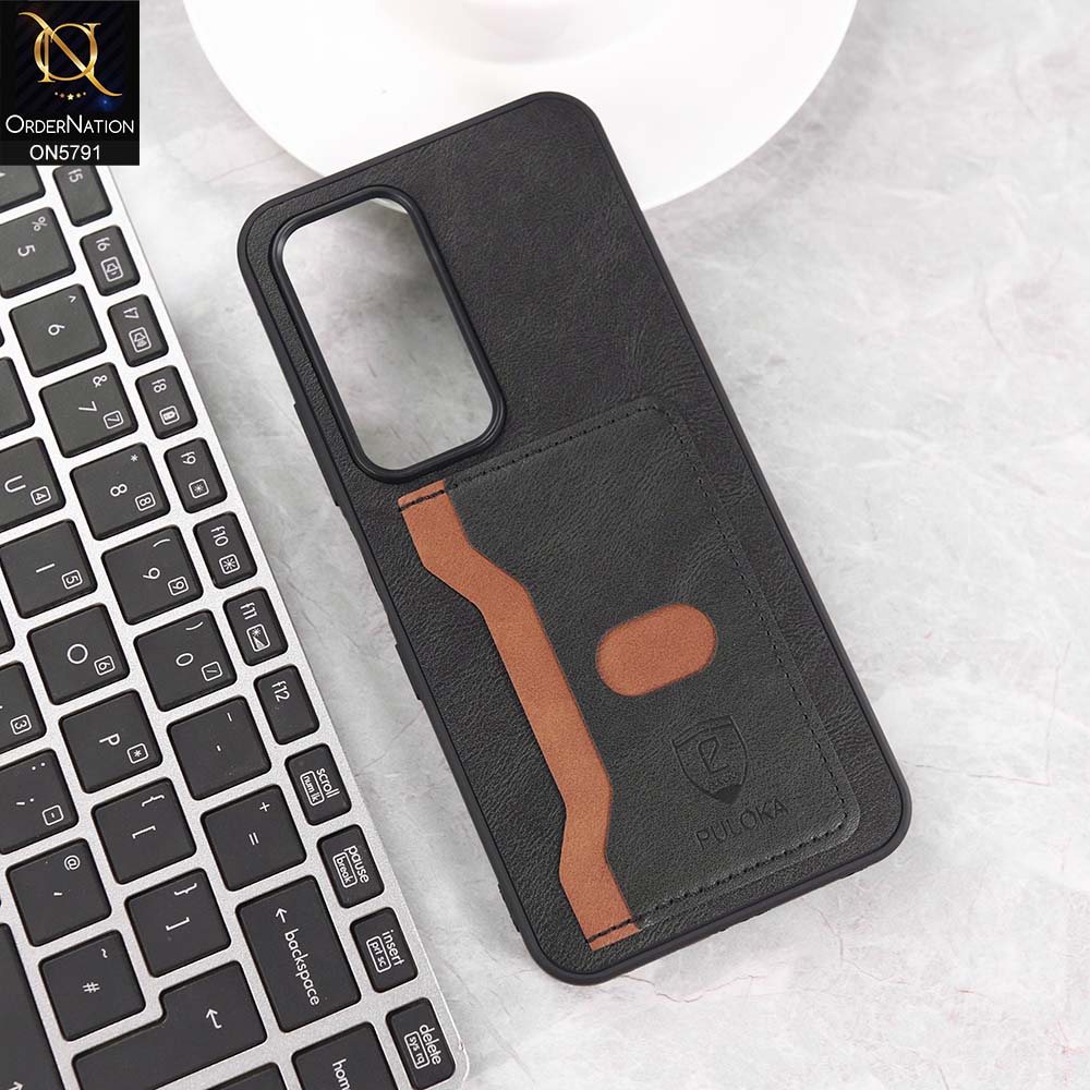 Oppo A5 4G Cover - Black - New Premium Soft Tpu Leather Textured Case With Card Holder