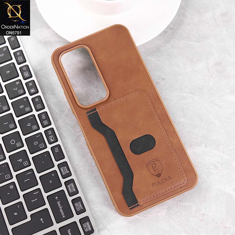 Oppo A5 5G Cover - Brown - New Premium Soft Tpu Leather Textured Case With Card Holder