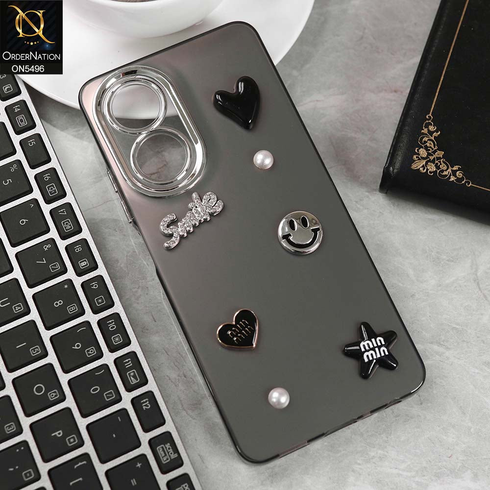 Oppo A58 4G Cover - Black -  3D Smile Cartoon Matte Shinny Case With Camera Protection Soft Border Case