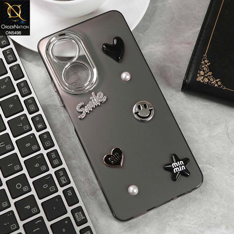 Oppo A58 4G Cover - Black -  3D Smile Cartoon Matte Shinny Case With Camera Protection Soft Border Case