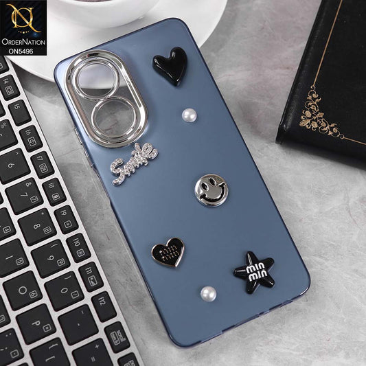 Oppo A58 4G Cover - Blue -  3D Smile Cartoon Matte Shinny Case With Camera Protection Soft Border Case