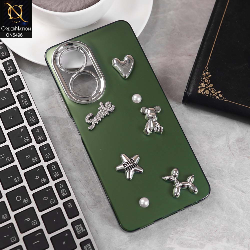 Oppo A58 4G Cover - Green -  3D Smile Cartoon Matte Shinny Case With Camera Protection Soft Border Case