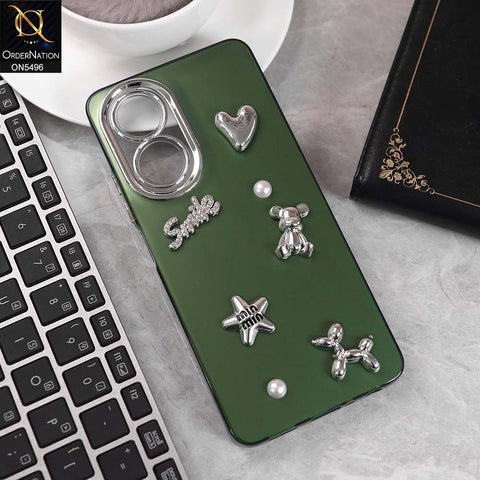 Oppo A58 4G Cover - Green -  3D Smile Cartoon Matte Shinny Case With Camera Protection Soft Border Case