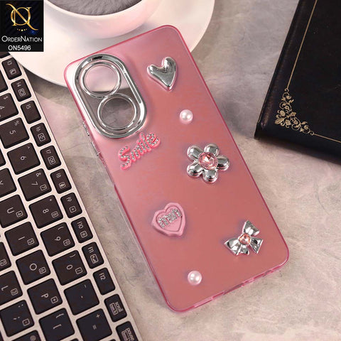 Oppo A58 4G Cover - Pink -  3D Smile Cartoon Matte Shinny Case With Camera Protection Soft Border Case