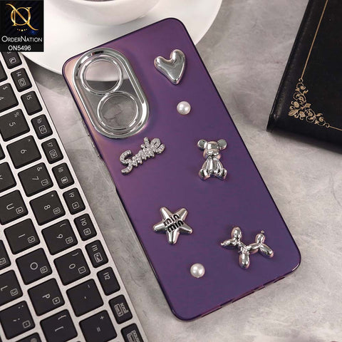 Oppo A58 4G Cover - Purple -  3D Smile Cartoon Matte Shinny Case With Camera Protection Soft Border Case