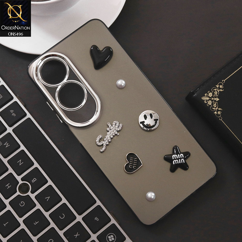 Oppo A60 Cover - Black - 3D Smile Cartoon Matte Shinny Case With Camera Protection Soft Border Case