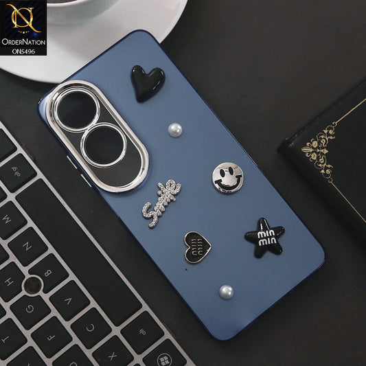 Oppo A60 Cover - Blue - 3D Smile Cartoon Matte Shinny Case With Camera Protection Soft Border Case