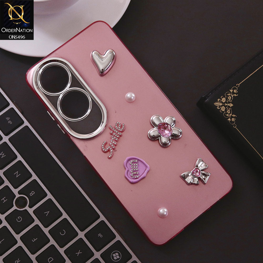 Oppo A60 Cover - Pink - 3D Smile Cartoon Matte Shinny Case With Camera Protection Soft Border Case