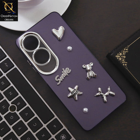 Oppo A60 Cover - Purple - 3D Smile Cartoon Matte Shinny Case With Camera Protection Soft Border Case
