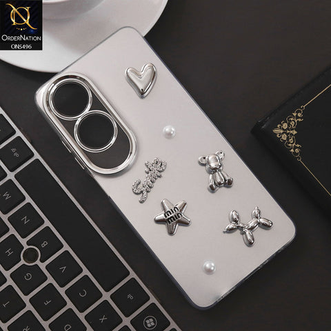 Oppo A60 Cover - Silver - 3D Smile Cartoon Matte Shinny Case With Camera Protection Soft Border Case