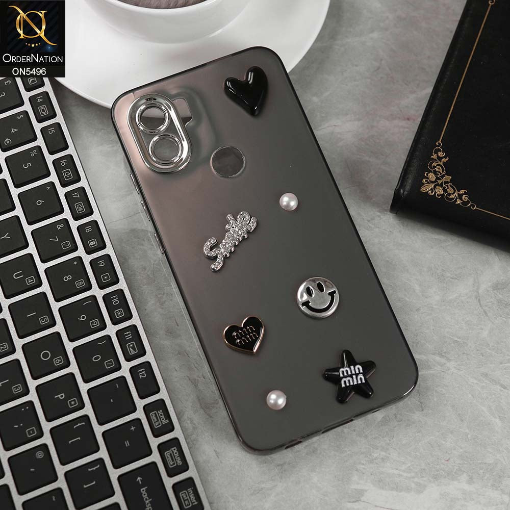 Xiaomi Redmi A1 Cover - Black -  3D Smile Cartoon Matte Shinny Case With Camera Protection Soft Border Case