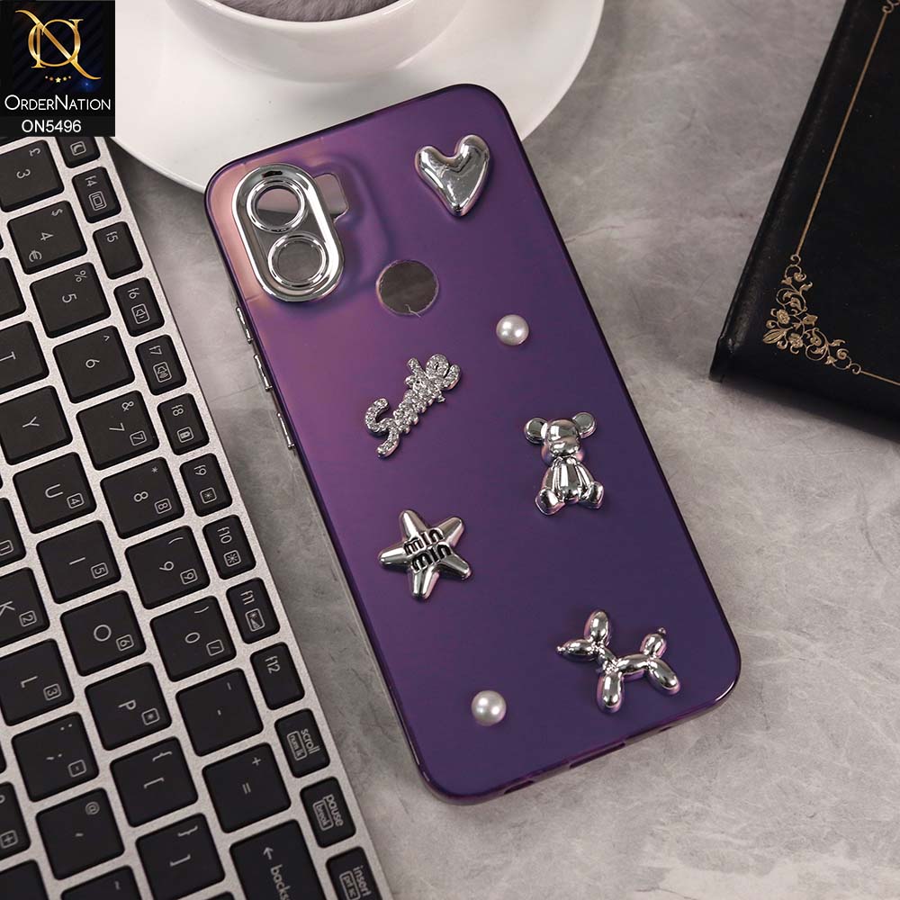Xiaomi Redmi A1 Plus Cover - Purple -  3D Smile Cartoon Matte Shinny Case With Camera Protection Soft Border Case