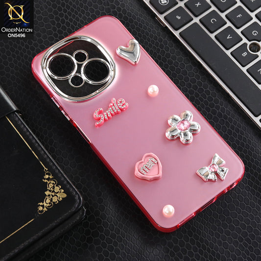 Tecno Pop 9 - Pink -  3D Smile Cartoon Matte Shinny Case With Camera Protection Soft Border Case