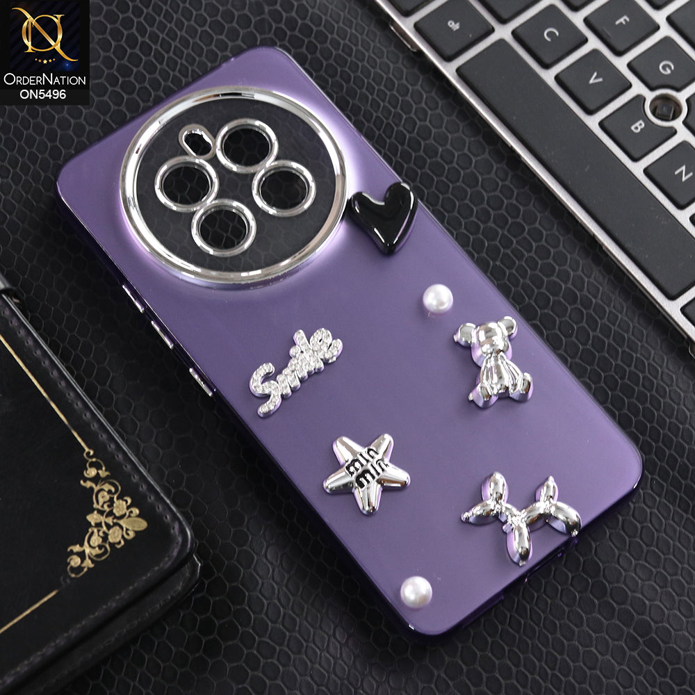 Realme 12 Plus - Purple -  3D Smile Cartoon Matte Shinny Case With Camera Protection Soft Border Case