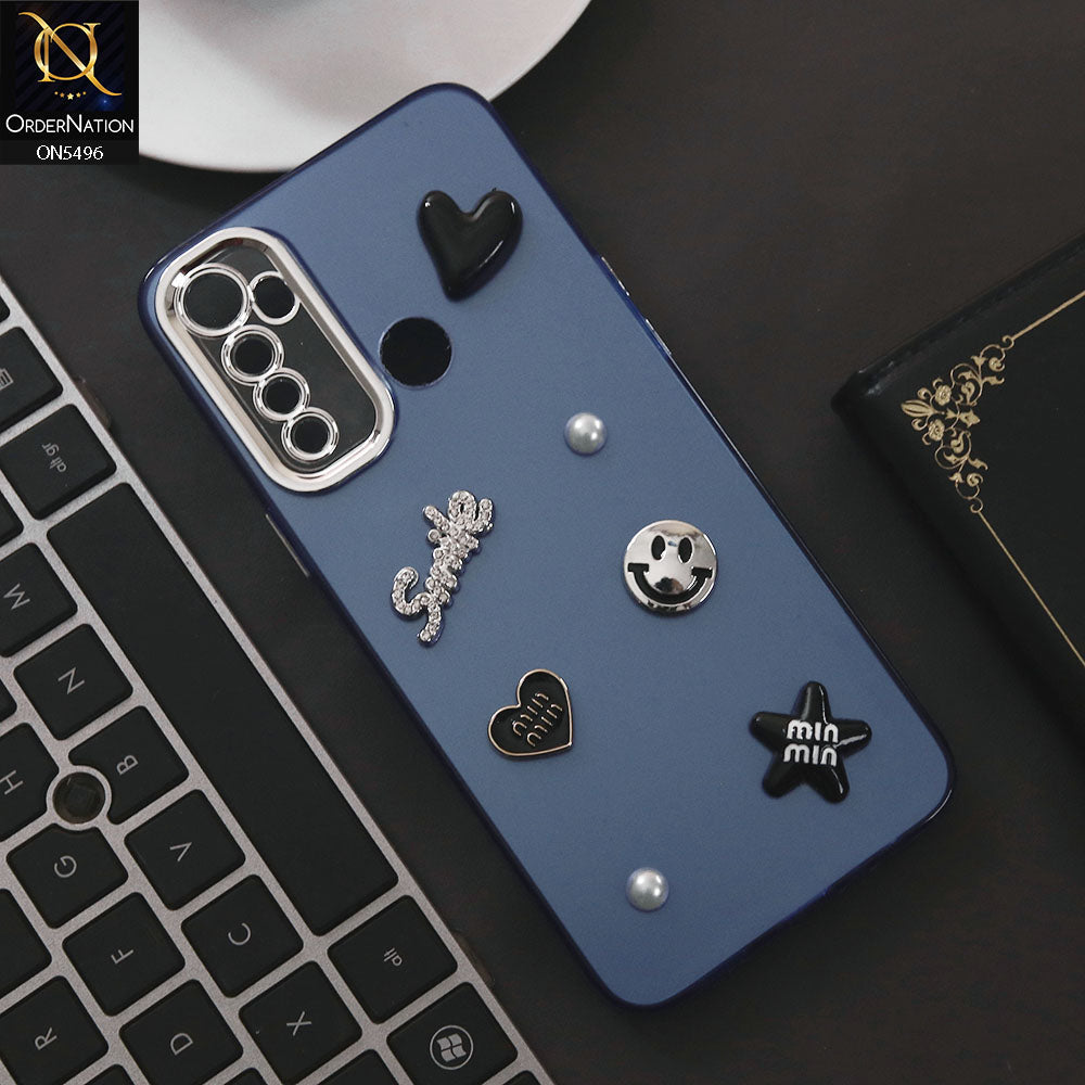 Realme 5 Cover - Blue - 3D Smile Cartoon Matte Shinny Case With Camera Protection Soft Border Case