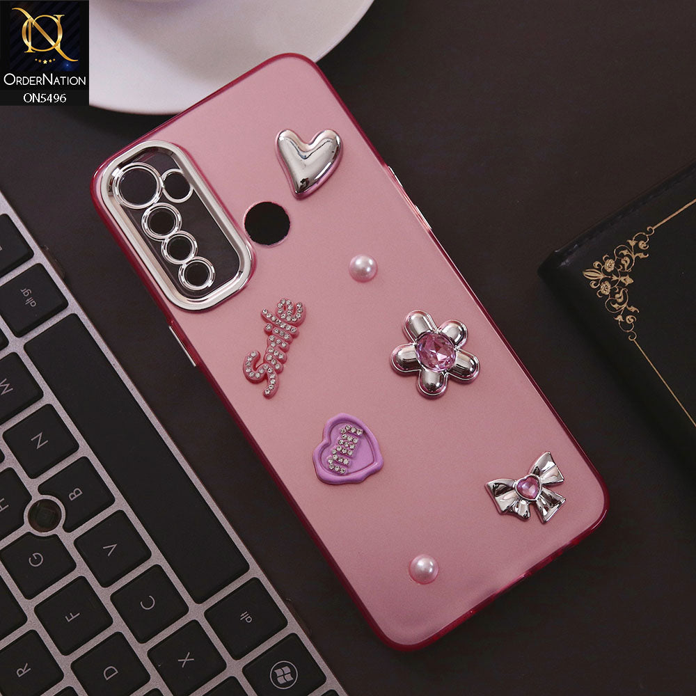 Realme 5i Cover - Pink - 3D Smile Cartoon Matte Shinny Case With Camera Protection Soft Border Case