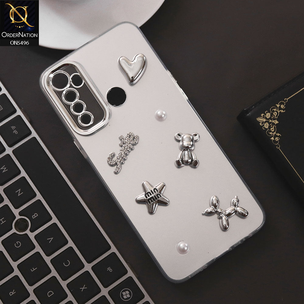 Realme 5 Cover - Silver - 3D Smile Cartoon Matte Shinny Case With Camera Protection Soft Border Case