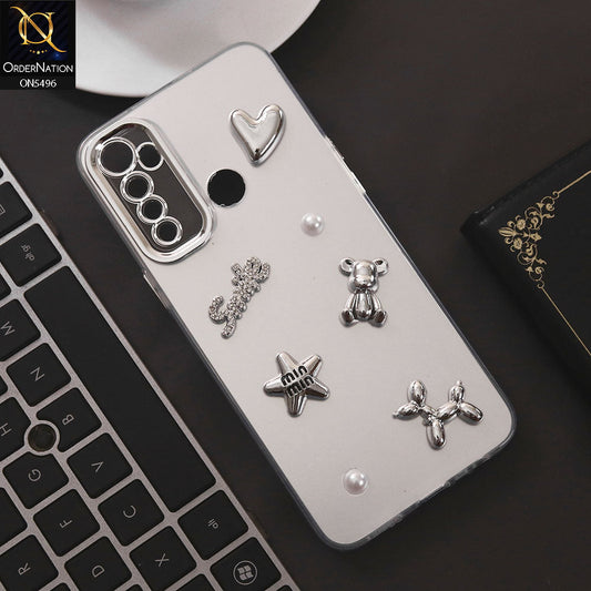 Realme 5i Cover - Silver - 3D Smile Cartoon Matte Shinny Case With Camera Protection Soft Border Case