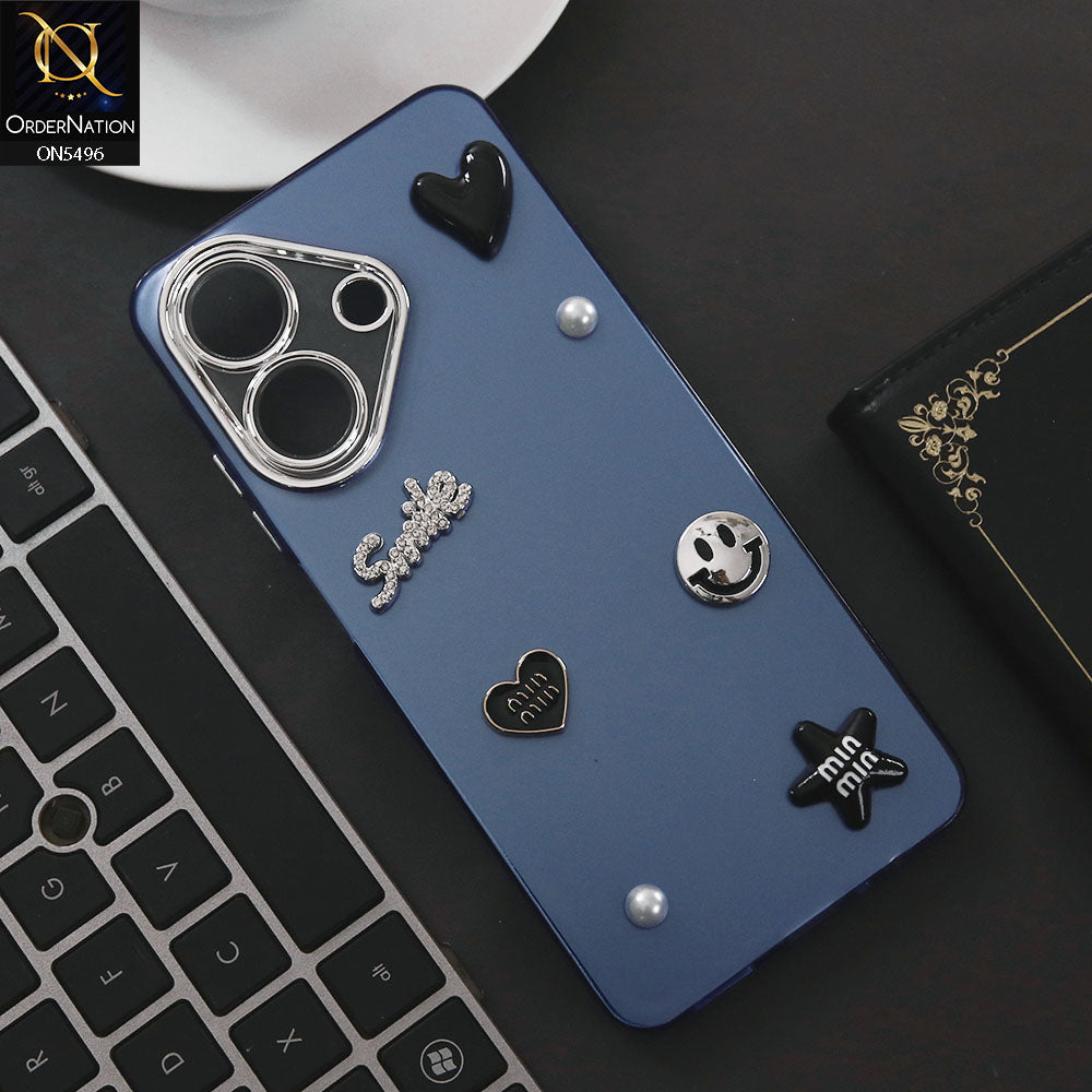 Realme Note 60x Cover - Blue - 3D Smile Cartoon Matte Shinny Case With Camera Protection Soft Border Case