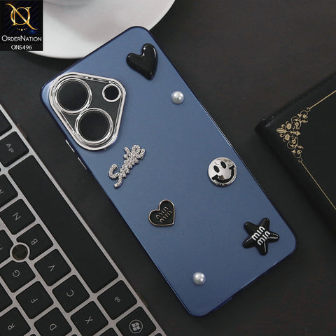 Realme Note 60x Cover - Blue - 3D Smile Cartoon Matte Shinny Case With Camera Protection Soft Border Case