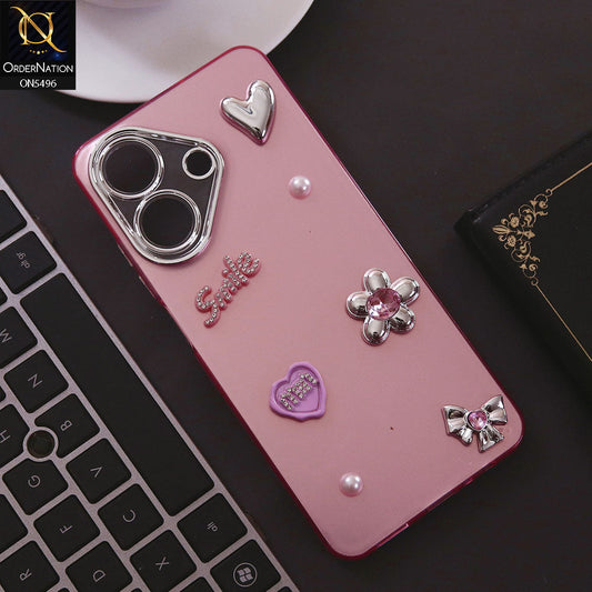 Realme Note 60x Cover - Pink - 3D Smile Cartoon Matte Shinny Case With Camera Protection Soft Border Case