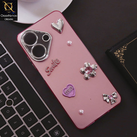 Realme Note 60x Cover - Pink - 3D Smile Cartoon Matte Shinny Case With Camera Protection Soft Border Case