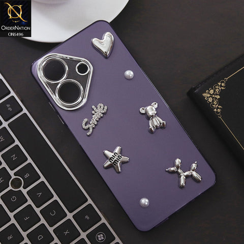 Realme Note 60x Cover - Purple - 3D Smile Cartoon Matte Shinny Case With Camera Protection Soft Border Case