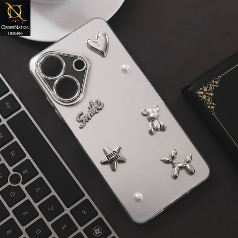Realme C61 (India) Cover - Silver - 3D Smile Cartoon Matte Shinny Case With Camera Protection Soft Border Case