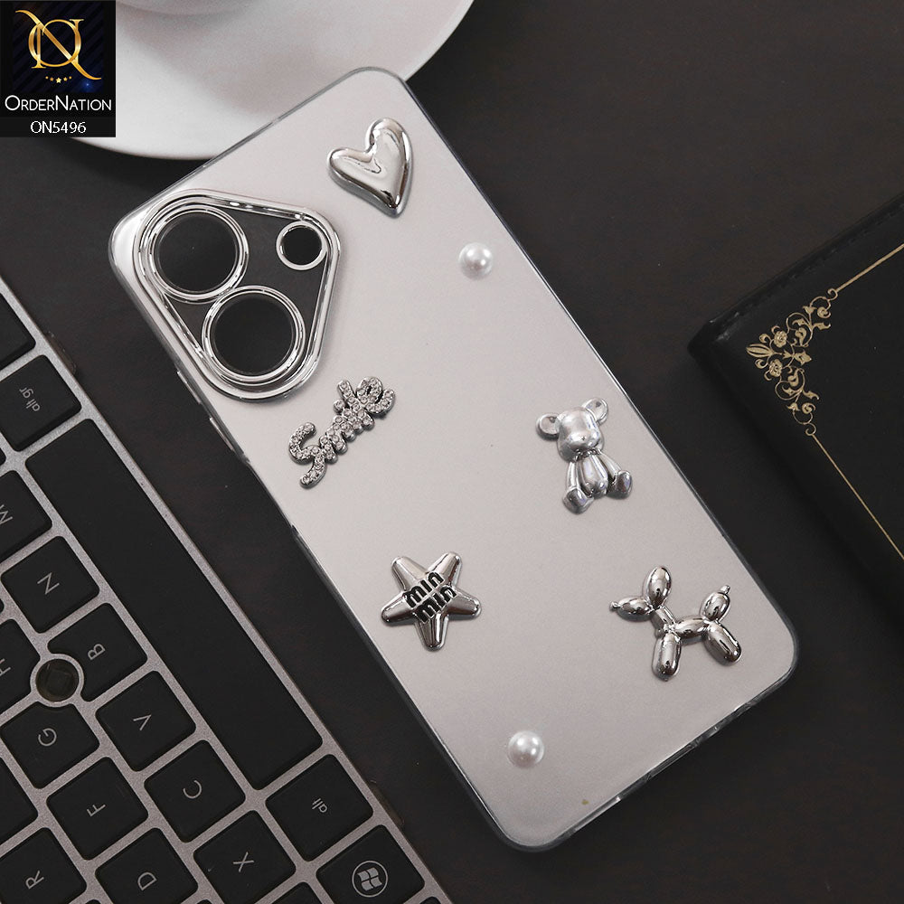 Realme Note 60x Cover - Silver - 3D Smile Cartoon Matte Shinny Case With Camera Protection Soft Border Case