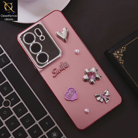 Realme C75 Cover - Pink - 3D Smile Cartoon Matte Shinny Case With Camera Protection Soft Border Case