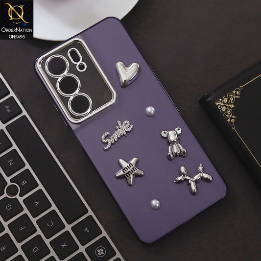 Realme C75 Cover - Purple - 3D Smile Cartoon Matte Shinny Case With Camera Protection Soft Border Case