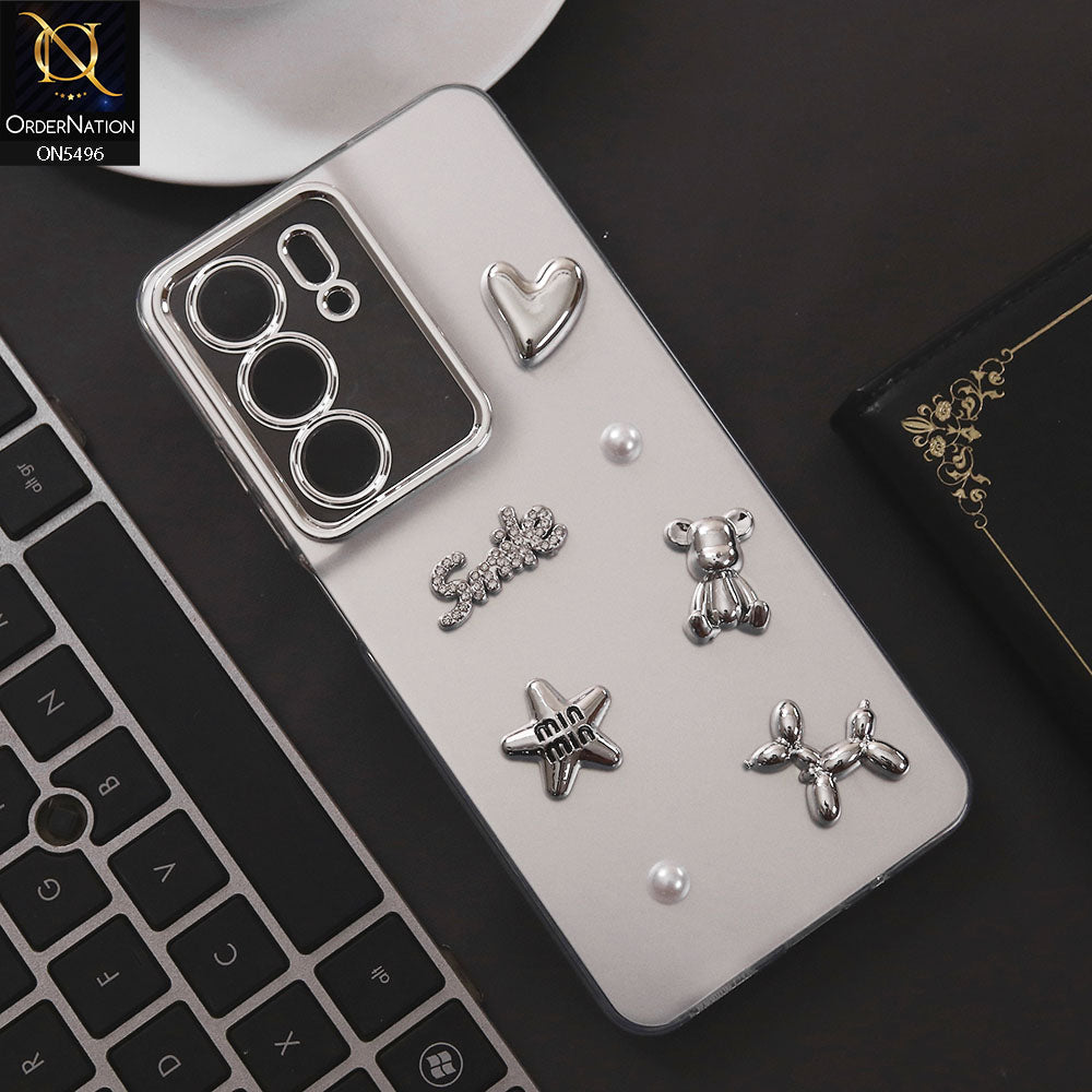 Realme C75 Cover - Silver - 3D Smile Cartoon Matte Shinny Case With Camera Protection Soft Border Case