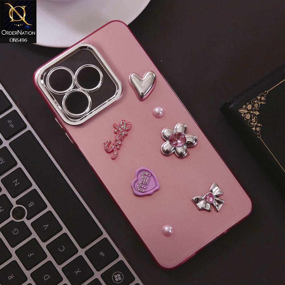 Realme Note 50 Cover - Pink - 3D Smile Cartoon Matte Shinny Case With Camera Protection Soft Border Case