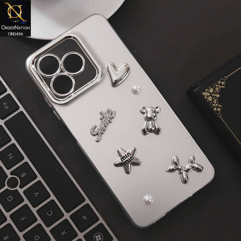 Realme Note 50 Cover - Silver - 3D Smile Cartoon Matte Shinny Case With Camera Protection Soft Border Case