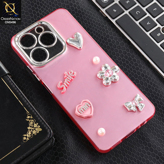 Realme Note 70T - Pink -  3D Smile Cartoon Matte Shinny Case With Camera Protection Soft Border Case