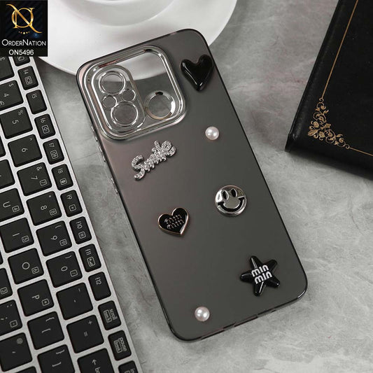 Xiaomi Redmi 12C Cover - Black -  3D Smile Cartoon Matte Shinny Case With Camera Protection Soft Border Case