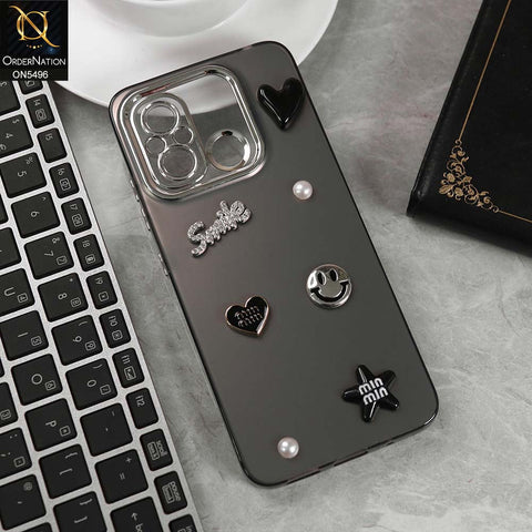 Xiaomi Redmi 12C Cover - Black -  3D Smile Cartoon Matte Shinny Case With Camera Protection Soft Border Case