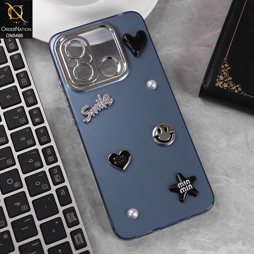 Xiaomi Poco C55 Cover - Blue -  3D Smile Cartoon Matte Shinny Case With Camera Protection Soft Border Case