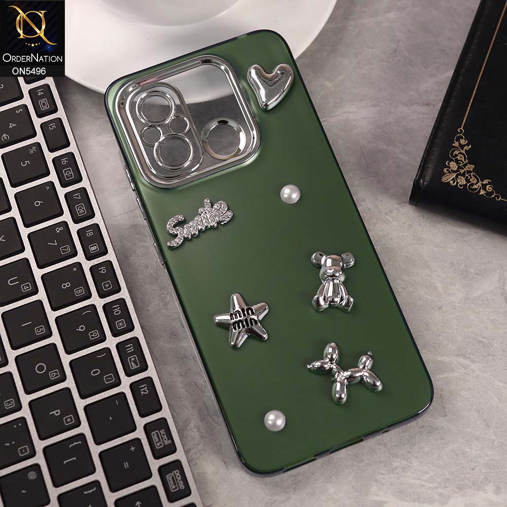 Xiaomi Redmi 12C Cover - Green -  3D Smile Cartoon Matte Shinny Case With Camera Protection Soft Border Case