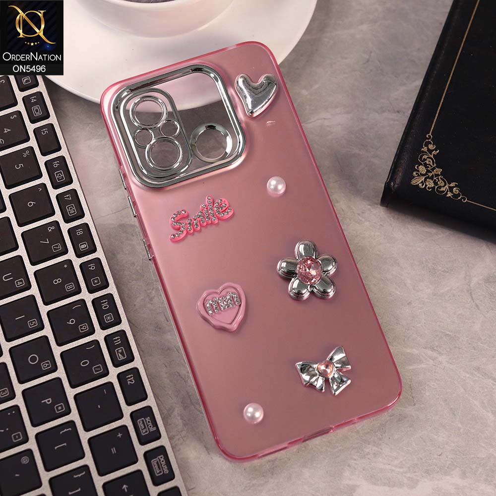 Xiaomi Poco C55 Cover - Pink -  3D Smile Cartoon Matte Shinny Case With Camera Protection Soft Border Case