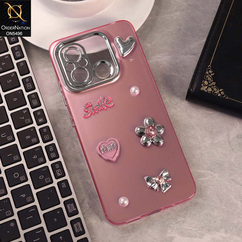 Xiaomi Poco C55 Cover - Pink -  3D Smile Cartoon Matte Shinny Case With Camera Protection Soft Border Case