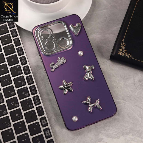Xiaomi Poco C55 Cover - Purple -  3D Smile Cartoon Matte Shinny Case With Camera Protection Soft Border Case