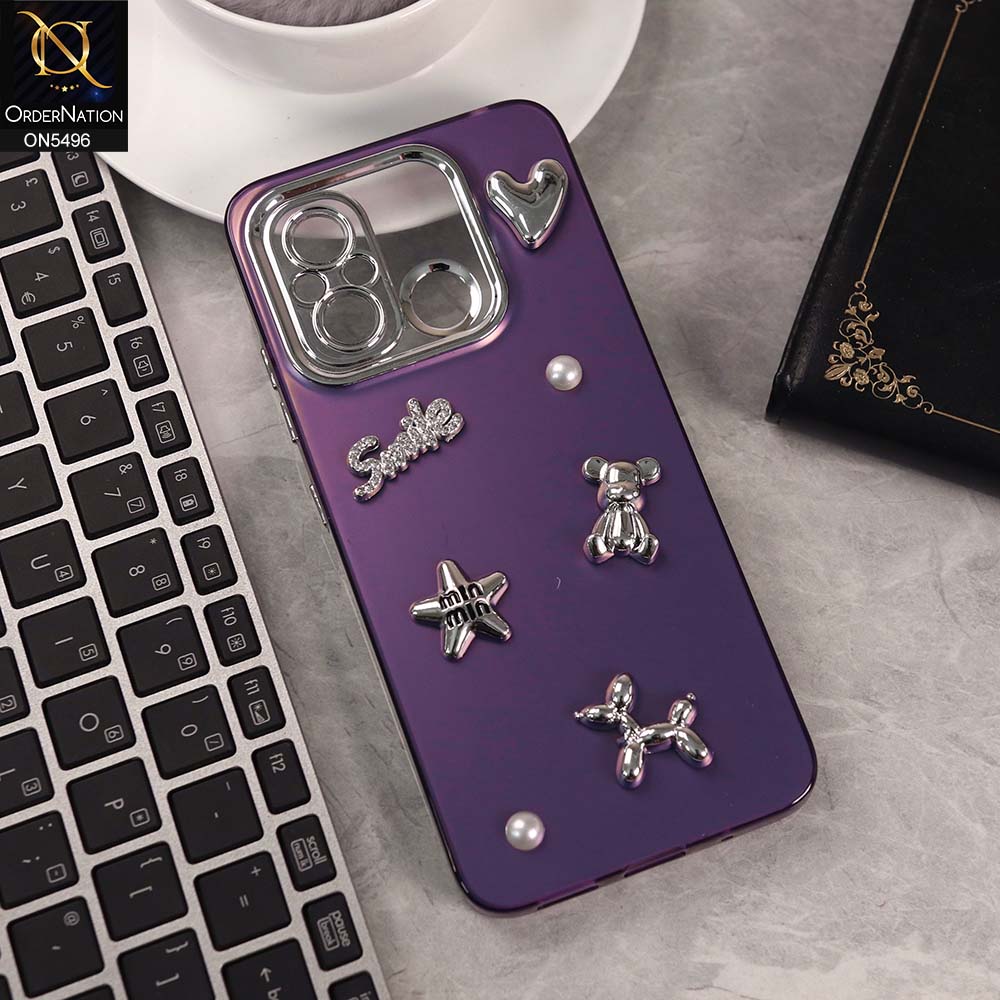 Xiaomi Redmi 12C Cover - Purple -  3D Smile Cartoon Matte Shinny Case With Camera Protection Soft Border Case