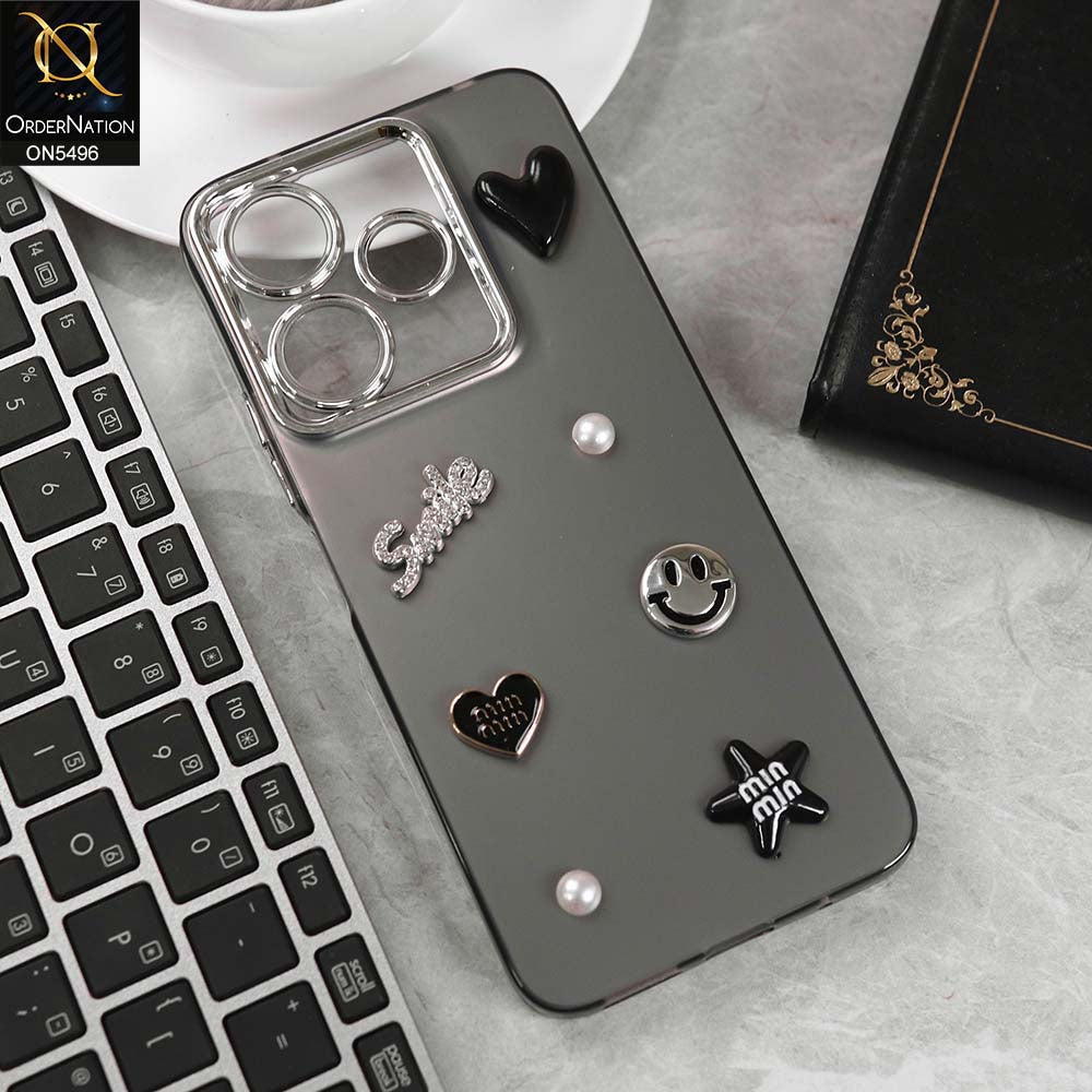 Xiaomi Redmi Note 13R Cover - Black -  3D Smile Cartoon Matte Shinny Case With Camera Protection Soft Border Case