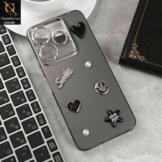 Xiaomi Redmi Note 13R Cover - Black -  3D Smile Cartoon Matte Shinny Case With Camera Protection Soft Border Case