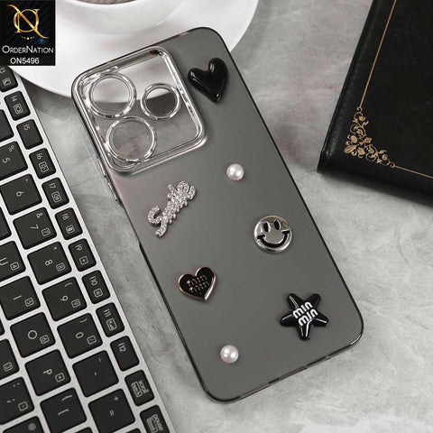 Xiaomi Redmi Note 13R Cover - Black -  3D Smile Cartoon Matte Shinny Case With Camera Protection Soft Border Case