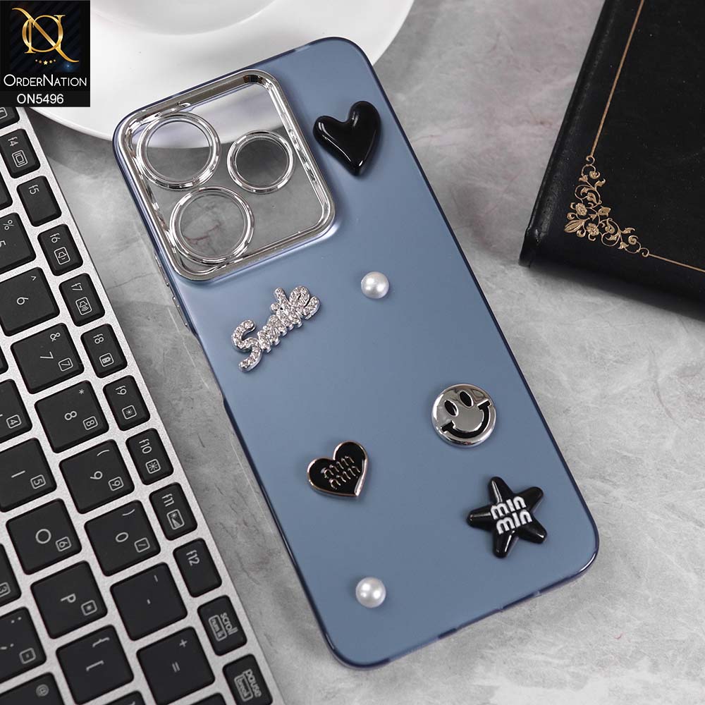 Xiaomi Redmi Note 13R Cover - Blue -  3D Smile Cartoon Matte Shinny Case With Camera Protection Soft Border Case
