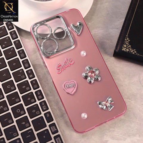 Xiaomi Redmi Note 13R Cover - Pink -  3D Smile Cartoon Matte Shinny Case With Camera Protection Soft Border Case